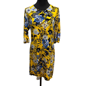Alexandra + oak Vibrant Yellow and Blue Floral Dress. Business Casual Feminine